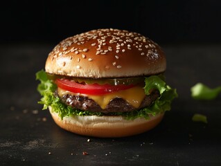 hamburger on black background