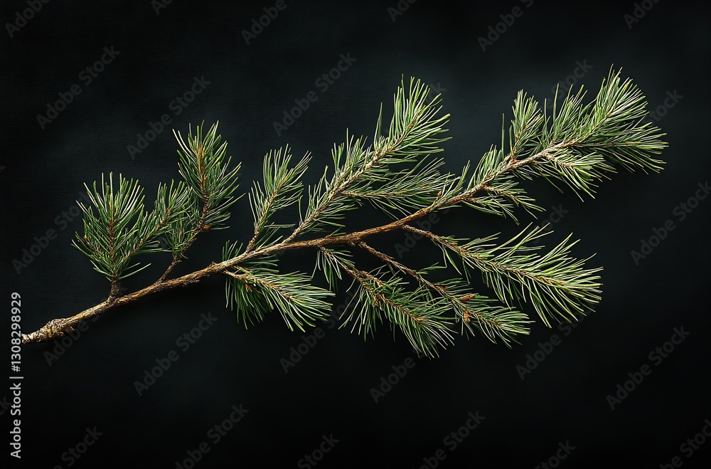 Poster Fresh green pine branch isolated on a dark background showcasing rich foliage and texture : Generative AI