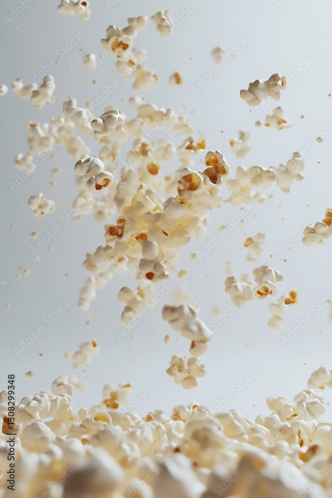 Poster Dynamic Falling Popcorn Captured Mid Air Creating a Playful Scene for Snack Lovers : Generative AI
