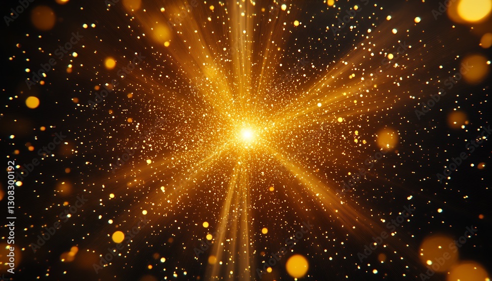 Poster Stunning cosmic explosion of golden light particles and shimmering dust effect in deep universe : Generative AI