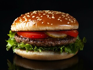 Hamburger on black background