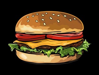 Hamburger on black background