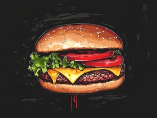 Hamburger on black background