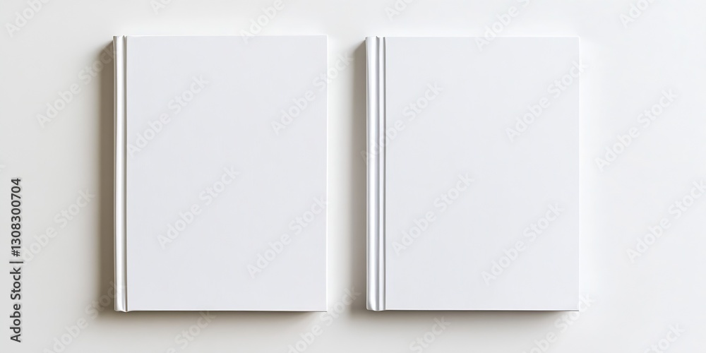 Poster two blank white hardcover books stacked against a light background perfect for custom design or bran