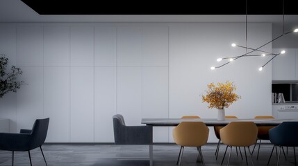 Modern Minimalist Dining Room Interior Design  Elegant Chairs   Chandelier