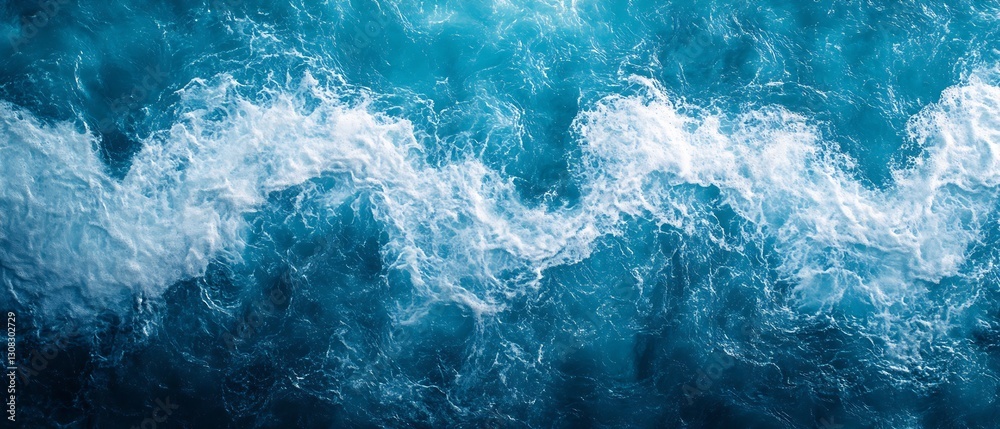Poster aerial view of turbulent blue ocean waves crashing against each other : generative ai