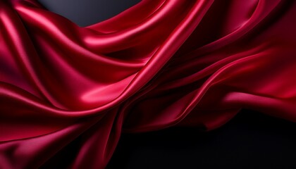 Fototapeta premium crimson silk flow luxurious deep crimson silk fabric gracefully flows and drapes creating elegant curves and sensual textures against a stark black backdrop the image evokes feelings of opulence