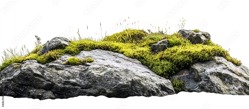 Poster moss covered stone surface with greenery highlighting natural rustic appeal : generative ai