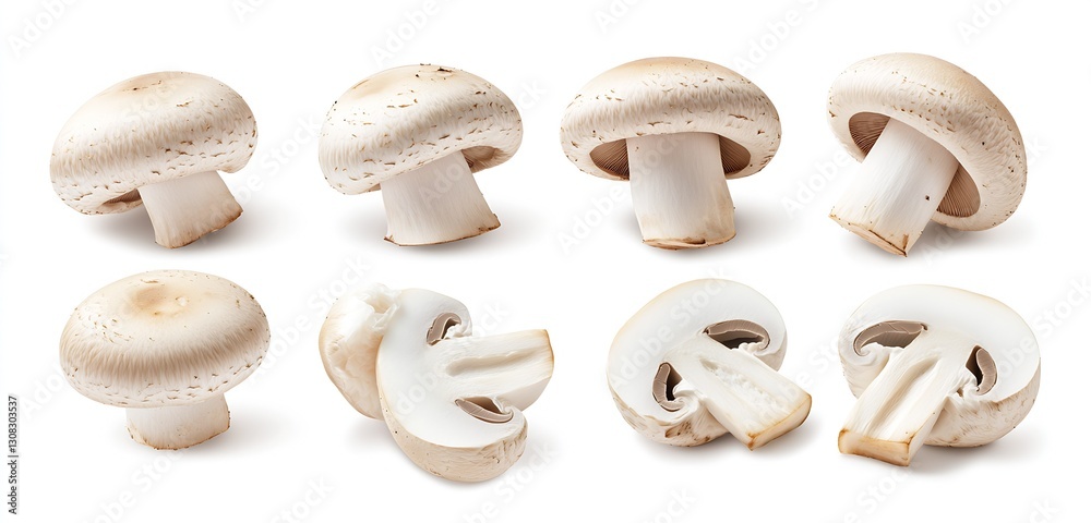 Aufkleber Fresh button mushrooms in various shapes and sizes for cooking and culinary use : Generative AI