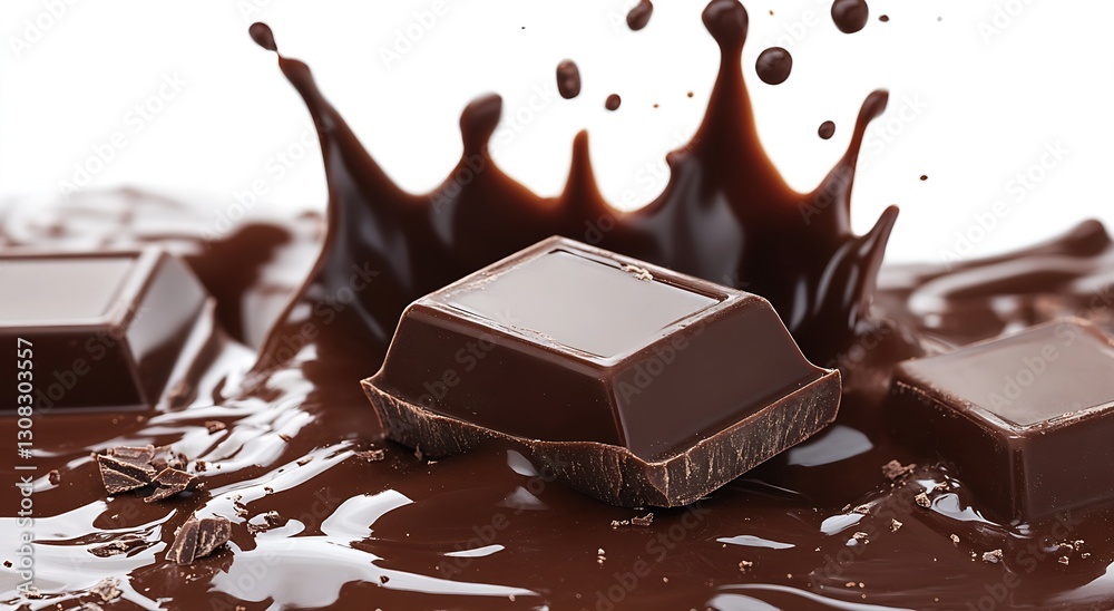 Aufkleber rich dark chocolate bar with melted chocolate and splash effect : generative ai