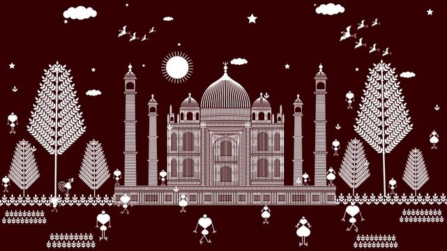indian monuments taj mahal, taj mahal warli art vector, illustration and graphic art