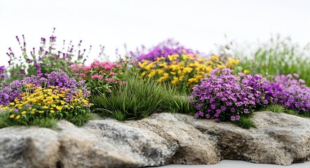 Obraz premium Vibrant Spring Flowers Blooming on Rocky Landscape Perfect for Nature Themes : Generative AI
