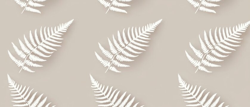 Seamless tessellated fern leaf motifs in soft beige, minimalist geometric botanical luxury pattern, sophisticated organic elegance