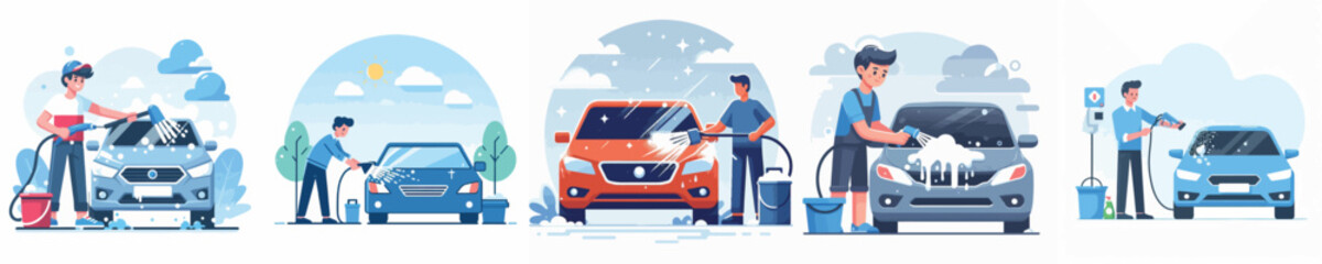 Vector of a person washing a car.