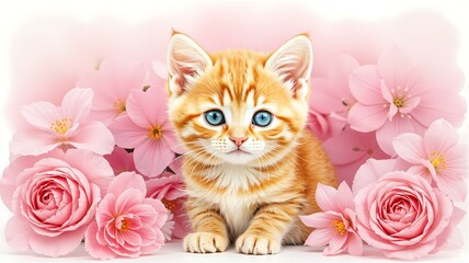 一只小猫在花丛中