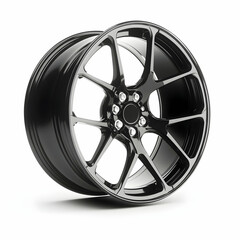 Obraz premium Black alloy wheel on white background