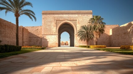 Fototapeta premium Majestic Archway Entrance to Ancient Arab Building Sunny Day