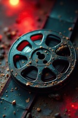 Fototapeta premium Dusty, scratched film reel with visible grain , particles, scratches, noise