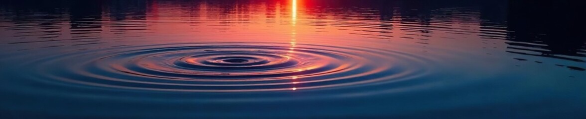 Dusk, ripples spreading across still dark water, wave, peaceful