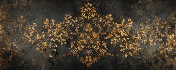 A textured wall featuring an intricate design in gold and black, showcasing elegant patterns that create a striking contrast, adding a touch of sophistication to the space.