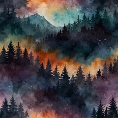 Mystical Night Sky and Dreamy Mountain Landscape