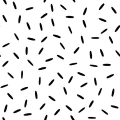 Seamless pattern with Small Dashes. Various dots and doodle lines. Repeated black spots on white background. Simple Vector Illustration.