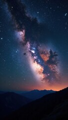 Distant Andromeda galaxy dominates a star-studded, inky black night sky , stars, cosmic, majestic