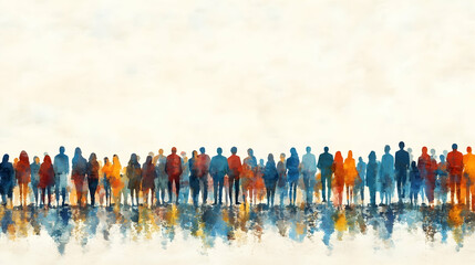 Naklejka premium Crowd of people in a watercolor style
