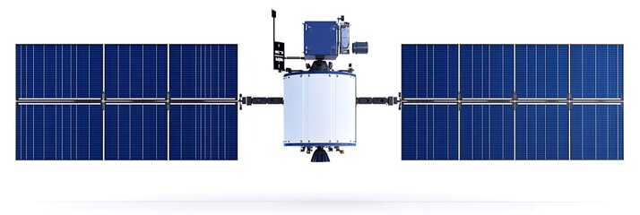 A detailed satellite equipped with solar panels, designed for space missions and communication, showcasing advanced technology.