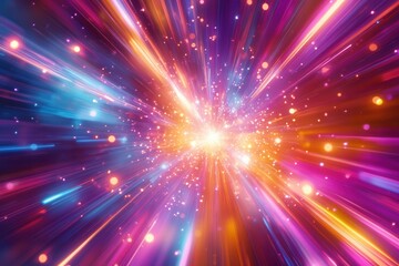 Naklejka premium Bright neon explosion creating a dynamic movement of colors and light in an abstract background filled with surprises Generative AI