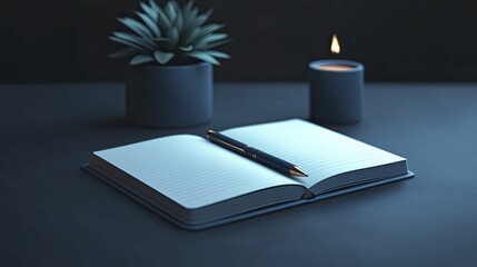An open notebook with a pen resting on a minimalist desk, next to a potted cactus representing resilience in business.
