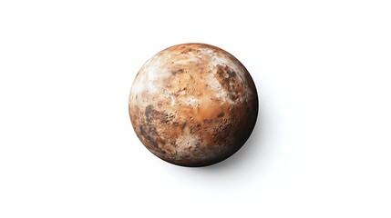 A distant celestial body with a rocky surface, showcasing hues of brown and gray, resembling the dwarf planet Pluto.