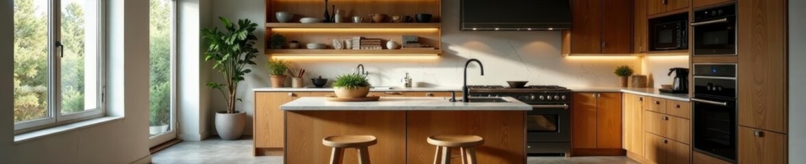 High-end kitchen with custom cabinetry, professional grade equipment , modern, kitchen design