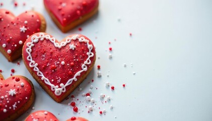 Red and white iced gingerbread heart, blank space , empty, sweet