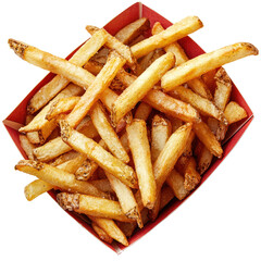 Crispy Golden French Fries Served in Red Takeout Box for Delicious Snack Pleasures