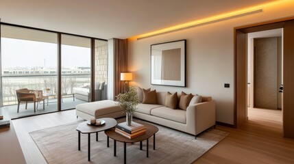 Stunning living room with expansive view showcasing modern design elements and chic decor for an inviting atmosphere