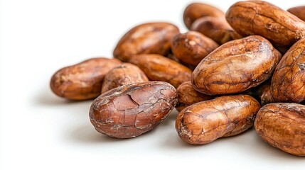 Obraz premium Discover the Richness of Raw Cacao Beans A Close-Up View Showcasing their Natural Beauty and Potential for Culinary Delights Explore the texture and color of these earthy treasures, revealing their