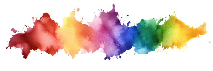  Watercolor splashes, 5 colors, isolated on a transparent background