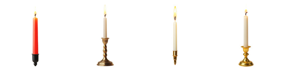 Obraz premium Vintage brass candlesticks with flickering red and white candles creating a warm cozy and inviting atmosphere in an elegant traditional home decor setting
