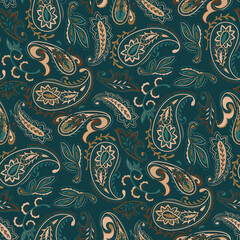 paisley seamless pattern  on Green background