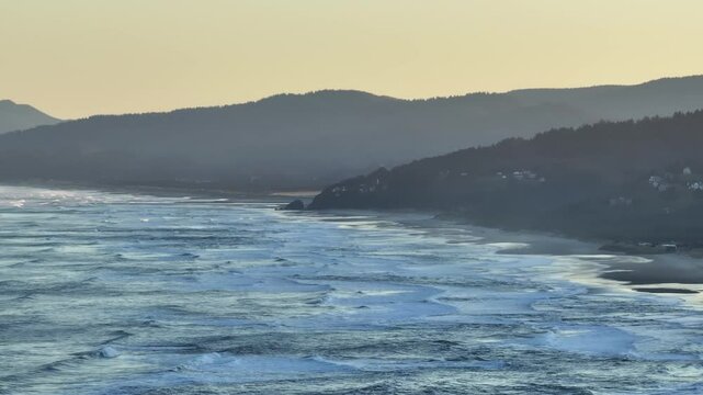 Sunrise in Neskowin Oregon on Highway 101 Pacific Ocean Waves Crashing at Neskowin Ghost Forest and Haystack Rock