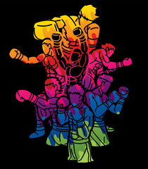 Boxing Sport Group of Boxer Mix Action Cartoon Graphic Vector