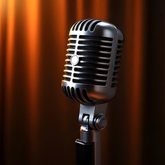 Classic Metal Microphone with Blurred Audio Equipment