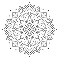 Hand-drawn Mandala Illustration. Black and White Line Art. Sacred Symbol for Inner Peace