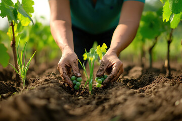 Farmer Planting Grapes Agriculture Growth