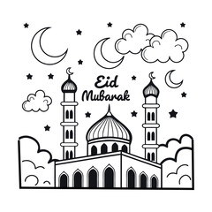 Islamic mosque with' EID MUBARAK' overall style is festival and decorative. of EID.