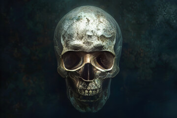 Detailed 3D Rendered Human Skull Illustration with Realistic Shading and Texture, Emphasizing Anatomical Accuracy Against Dark Background