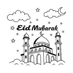 Islamic mosque with' EID MUBARAK' overall style is festival and decorative. of EID.