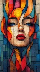 Woman with colorful face featuring a bright and artistic design in a captivating portrait setting
