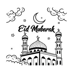 Islamic mosque with' EID MUBARAK' overall style is festival and decorative. of EID.